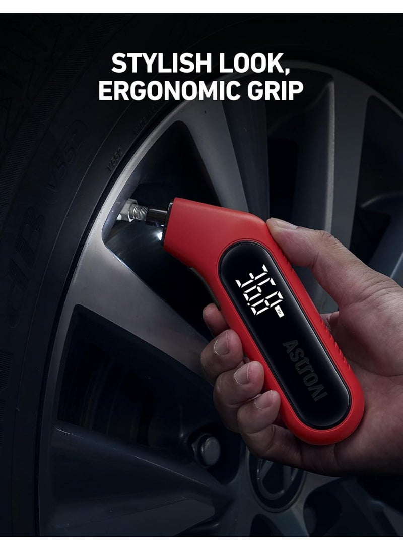 AstroAI AstroAI Digital Tire Pressure Gauge 300PSI Large Screen with Backlight and Flashlight, ANSI 2A High Accuracy, Compatible with Schrader Valves, 4 Units, Presta Valve Adapter Included (Red)  - Image 2