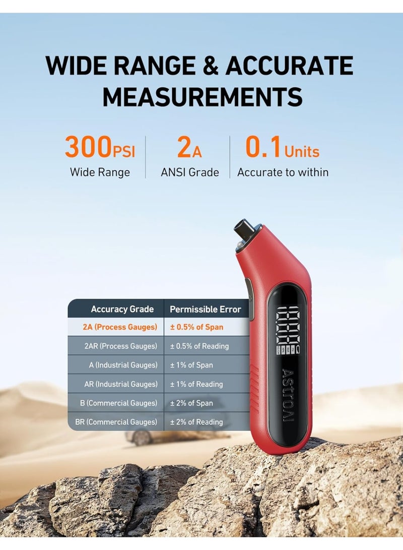 AstroAI AstroAI Digital Tire Pressure Gauge 300PSI Large Screen with Backlight and Flashlight, ANSI 2A High Accuracy, Compatible with Schrader Valves, 4 Units, Presta Valve Adapter Included (Red)  - Image 1