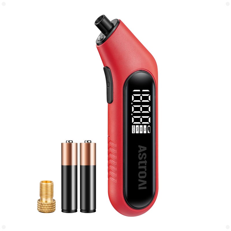 AstroAI Digital Tire Pressure Gauge 3-300PSI Calibrated to ANSI B40.7 Grade 2A (0.5%), Backlight and Flashlight, Presta Valve Adaptor Included, 4 Units, AAA Batteries, Red - Image 1