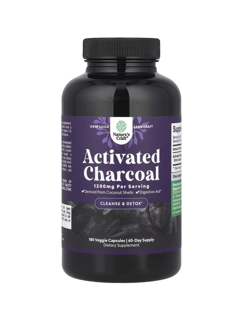 Nature's Craft Activated Charcoal, 180 Veggie Capsule (400 mg per Capsule)