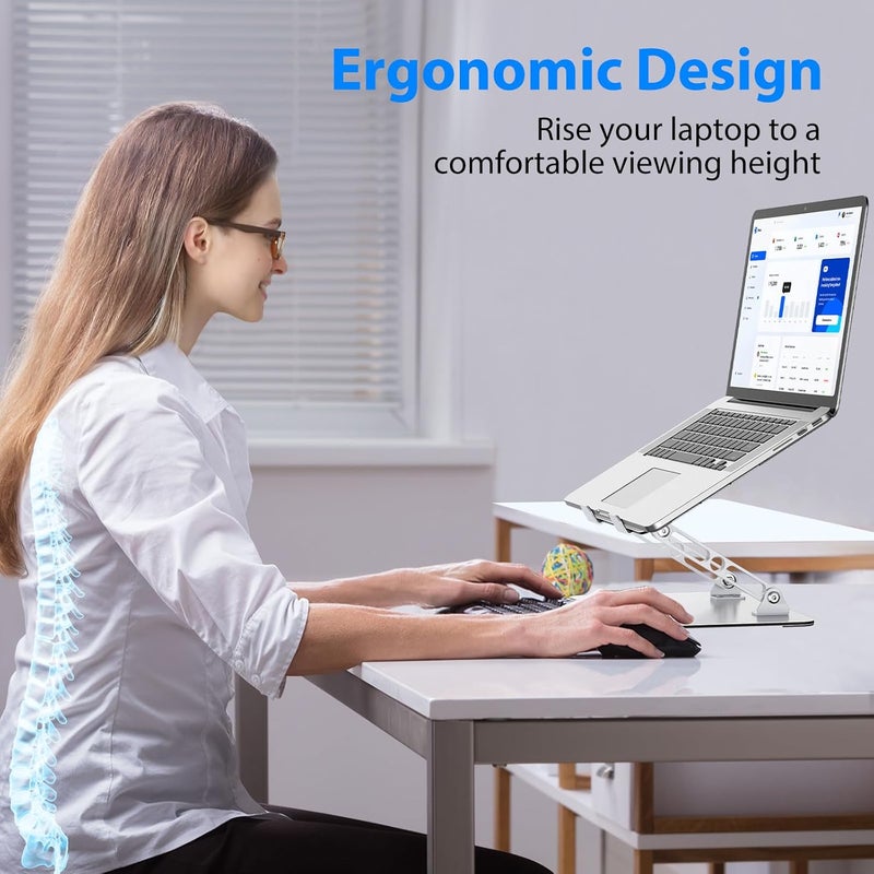 Gogoonike Laptop Stand for Desk, Adjustable Laptop Riser, Metal Foldable Computer Stand Holder Portable Notebook Mount, Ventilated Cooling Printer Stand Compatible with 10-15.6” Laptops - Image 2