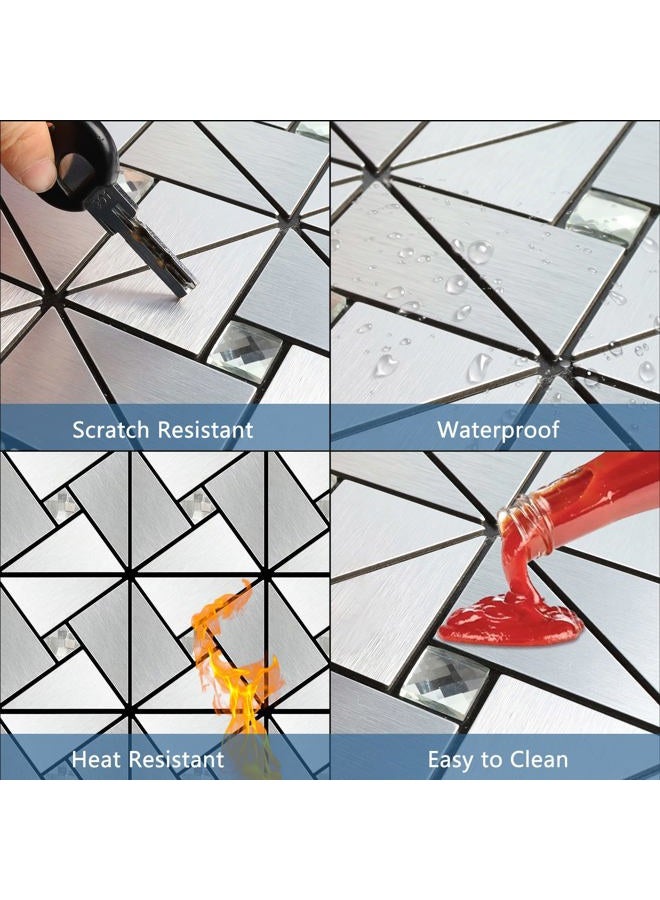 Vamos Tile Peel and Stick Backsplash Tile - Metal Tile Stick on Backsplash for Kitchen and Bathroom Silver Windmill Puzzle Glass Mixed Metal Self Adhesive Mosaic Tiles(12"x12"x10 Sheets) - Image 4