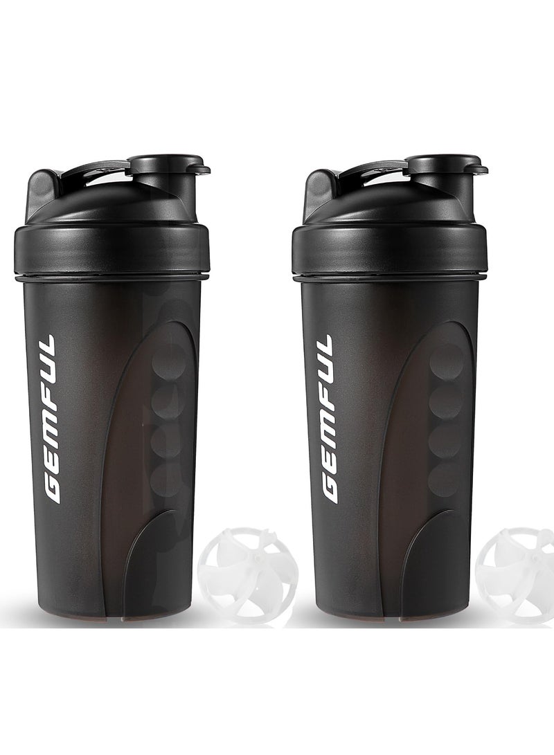 GEMFUL Protein Shaker Bottle for Protein Shakes 28 oz Leak Proof Mixing Shaker Cups with Blending Ball BPA Free Leakproof Pre Workout Whey 2 Pack Black - Image 1