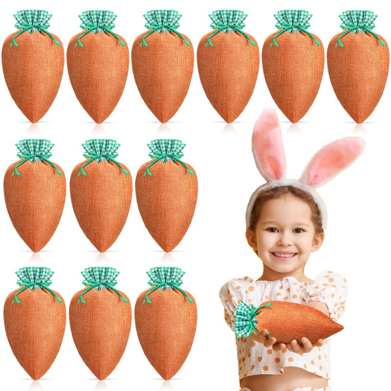 Shinylin 12 Pcs Easter Carrot Gift Bags Easter Fabric Drawstring Bag Carrot Candy Goody Treat Bags for Spring Basket Stuffers Egg Hunt Outdoor Party Favor Supplies, 5 x 9.5 Inch - Image 1