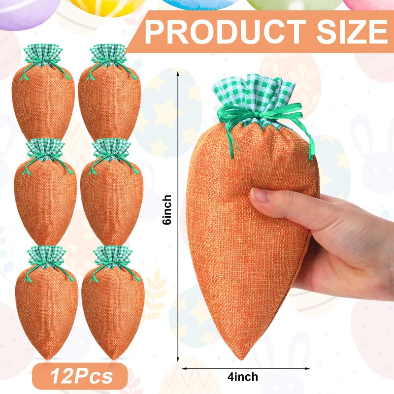 Shinylin 12 Pcs Easter Carrot Gift Bags Easter Fabric Drawstring Bag Carrot Candy Goody Treat Bags for Spring Basket Stuffers Egg Hunt Outdoor Party Favor Supplies, 5 x 9.5 Inch - Image 2