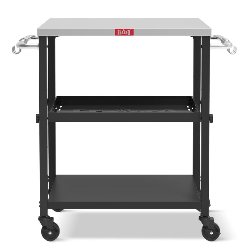 Feasto 3-Shelf Grill Table, Pizza Oven Stand with Shelf, Movable Pizza Oven Grill Cart, Grill for Outside, Outdoor Bar Cart with Wheels, Stainless Steel top, L26.6xW16.1 Tabletop - Image 1