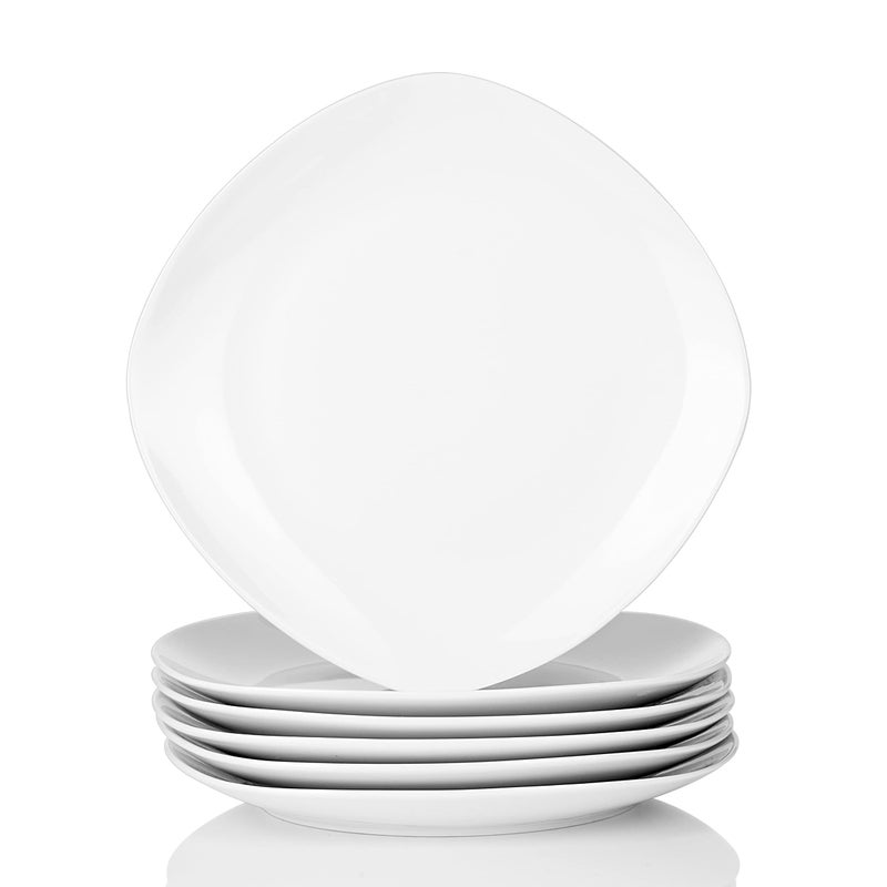 MALACASA 6 Piece Square Porcelain Dinner Plates Set 97 White Plates for Dessert Salad Appetizers Microwave  Dishwasher Safe Series Elisa