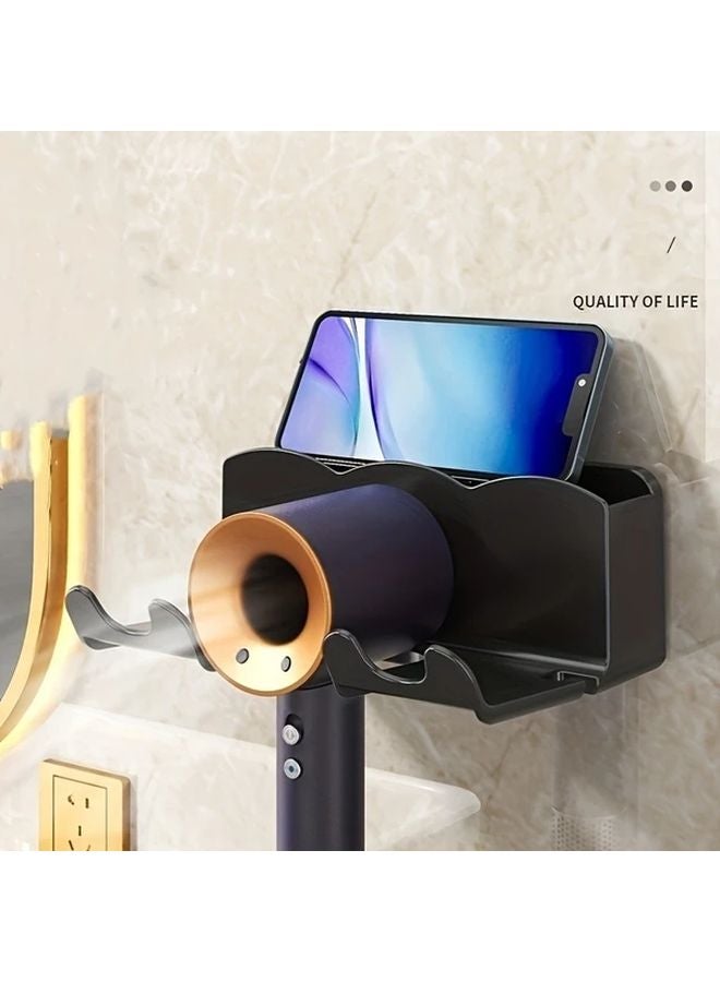 White Wall Mounted Hair Dryer Rack Durable Plastic Organizer With 2 Shelves Space Saving - Image 5
