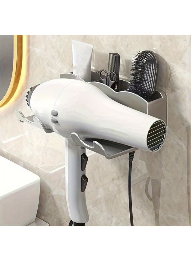 White Wall Mounted Hair Dryer Rack Durable Plastic Organizer With 2 Shelves Space Saving - Image 2