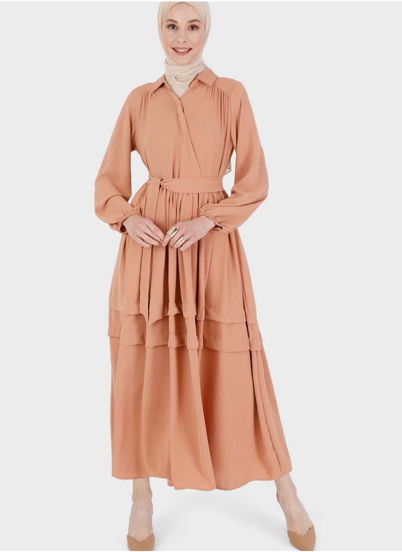 Refka by modanisa - Tiered Belted Puff Sleeve Dress - Image 1
