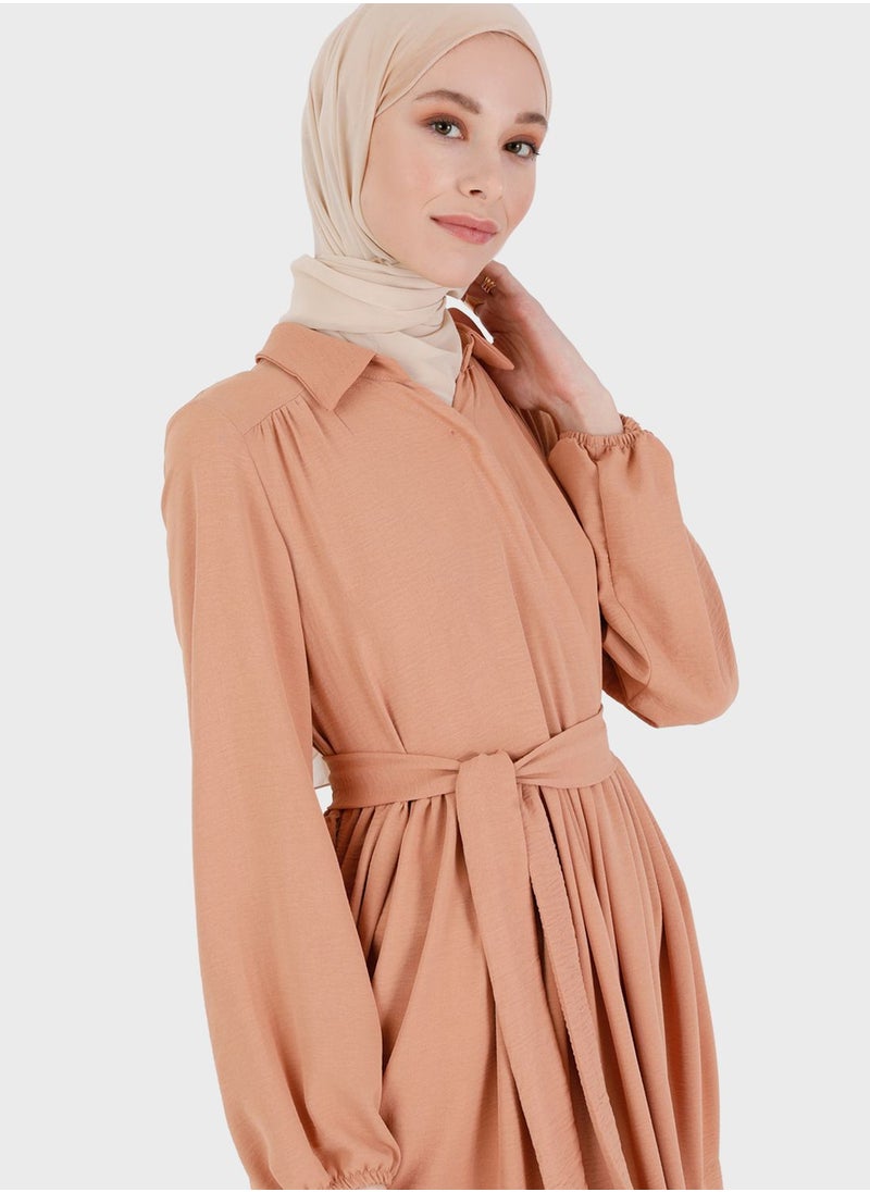Refka by modanisa - Tiered Belted Puff Sleeve Dress - Image 1
