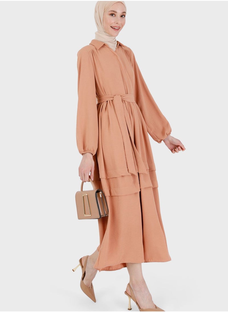 Refka by modanisa - Tiered Belted Puff Sleeve Dress - Image 1