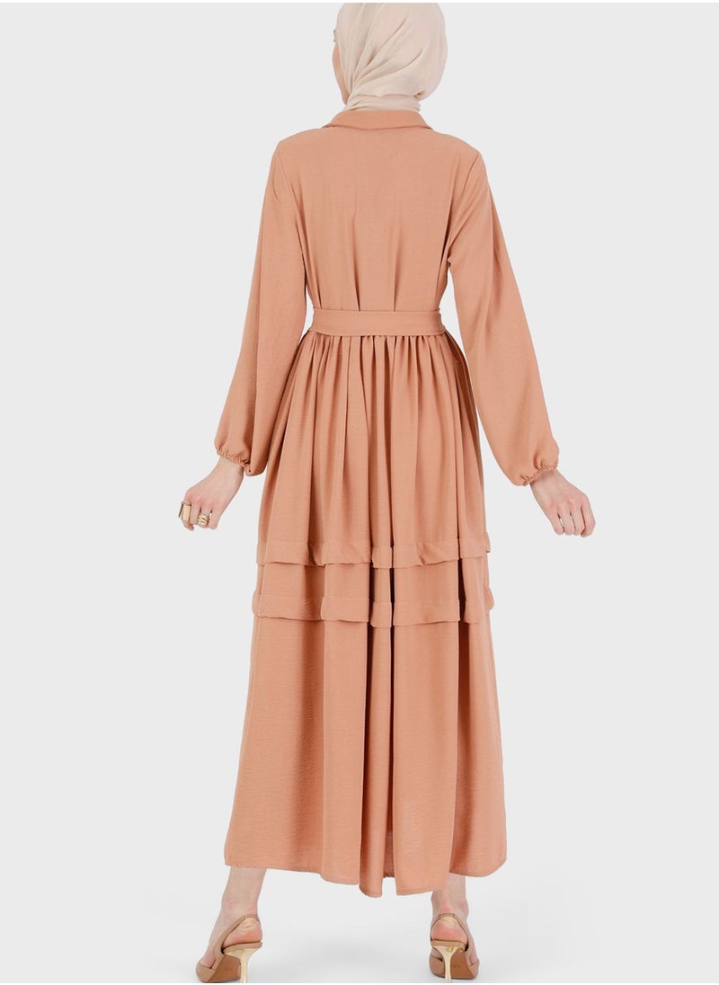 Refka by modanisa - Tiered Belted Puff Sleeve Dress - Image 1