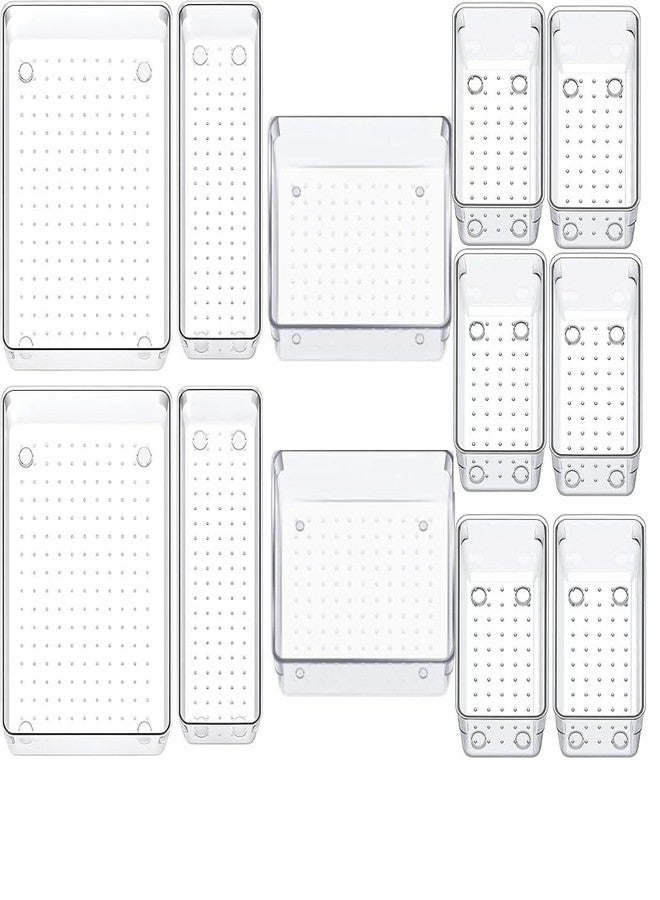 كايتو منظم أدراج كايتو، صندوق منظم مكياج شفاف متعدد الأغراض، صندوق تخزين لمستحضرات التجميل والمجوهرات والأدوات المكتبية والمطبخ (12 قطعة) (4 أحجام) - Image 1