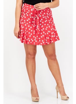 Pepe Jeans Women Floral Print Mini Skirt, Red Combo  - Image 1