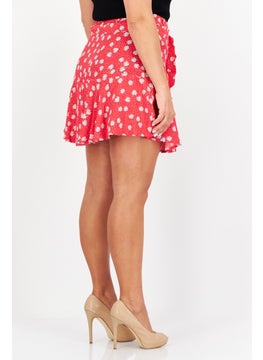 Pepe Jeans Women Floral Print Mini Skirt, Red Combo  - Image 2
