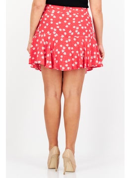 Pepe Jeans Women Floral Print Mini Skirt, Red Combo  - Image 3