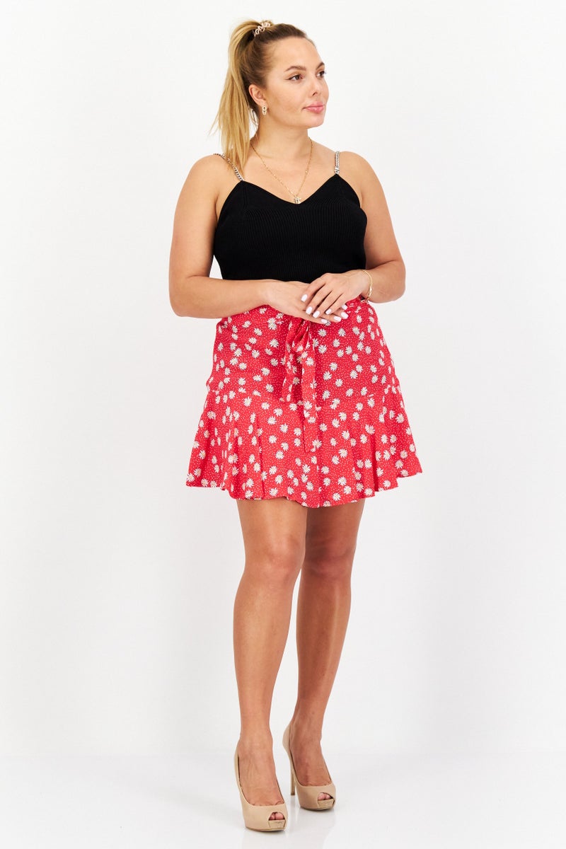 Pepe Jeans Women Floral Print Mini Skirt, Red Combo - Image 4