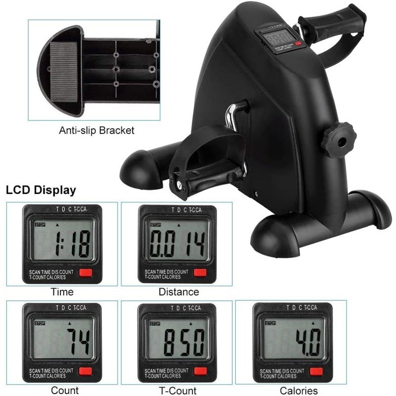 e World Mini Exercise Bike, Under Desk Bike Pedal Exerciser - Portable Foot Cycle Machine - Arm Leg Peddler Machine with LCD Screen Displays Black - Image 3