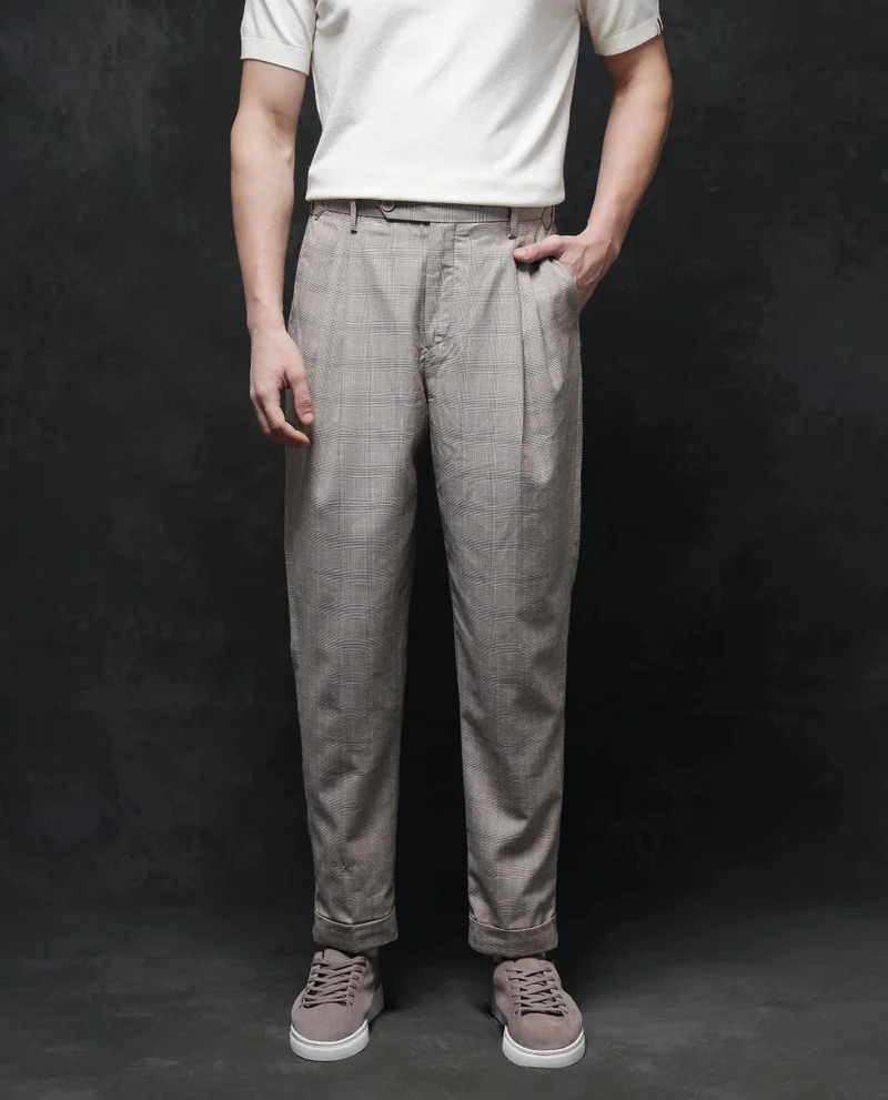 Rare Rabbit Men's Pleated Check Trousers