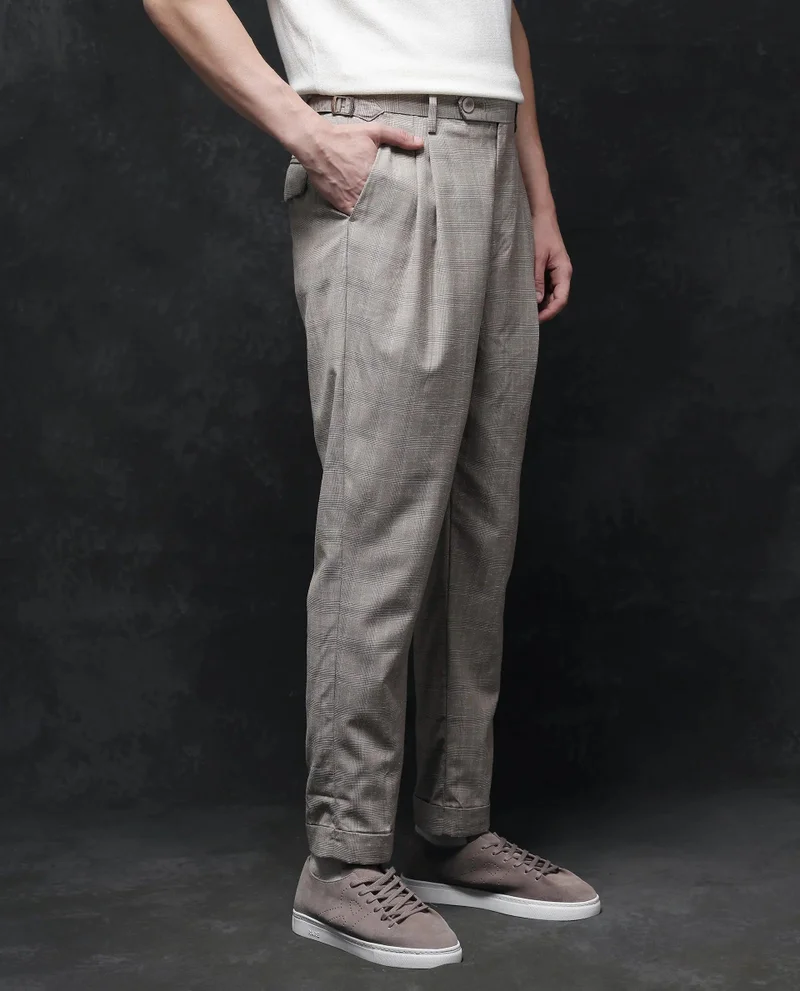 Rare Rabbit Men's Pleated Check Trousers