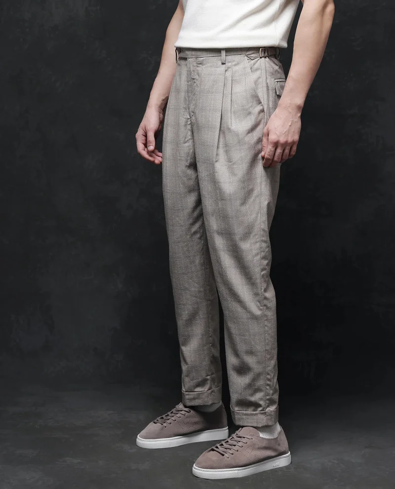 Rare Rabbit Men's Pleated Check Trousers