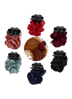 Lawie 6 Small Pack Black Red Pink Green Rose Flower Bows Banana Plastic Hair Claw Ponytail Holder Clips Jaw Barrettes Grips Clamps Buns Chignon Accessories For Women Girl  - Image 1