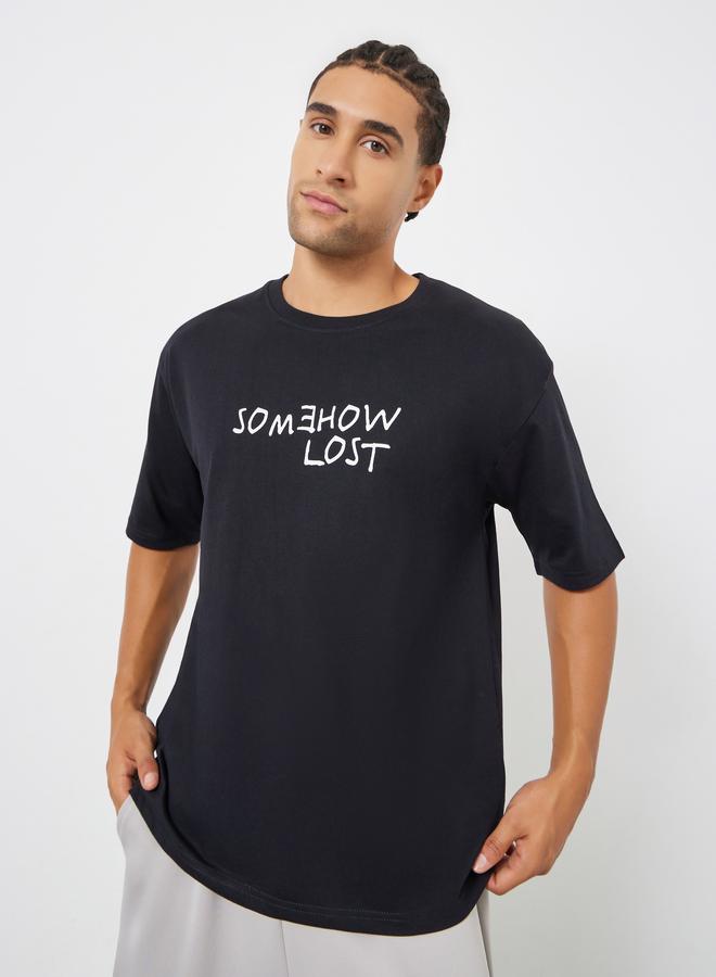 Styli Men Black Oversized Slogan Print T-Shirt - Image 3