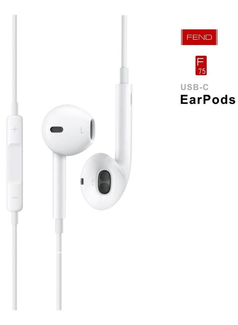 Fend F75 USB Type C Earbuds With High Bass Sound Quality Multi Functional Button Control and HD Clear Microphone Designed For iPhone 15 Series - Image 2