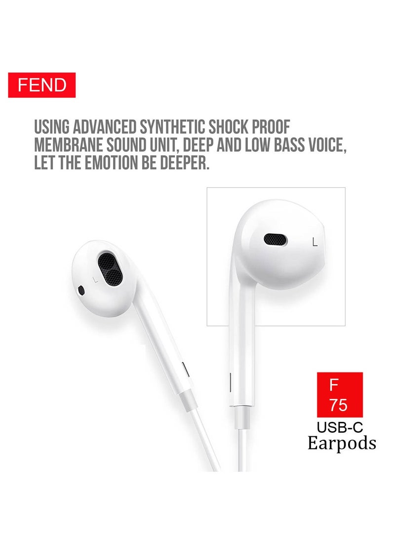 Fend F75 USB Type C Earbuds With High Bass Sound Quality Multi Functional Button Control and HD Clear Microphone Designed For iPhone 15 Series - Image 3
