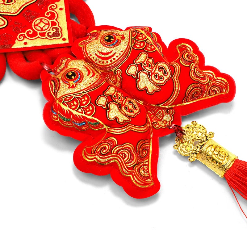 Eorbow 12 Pcs Chinese Knots, New Year Decoration Fu Character 3D Twin Fish Charm Tassel, Chinese Knotting Pendant Cord for Spring Festival Lunar Year Snake, Lucky Felt Hanging Ornament for Home Office - Image 3