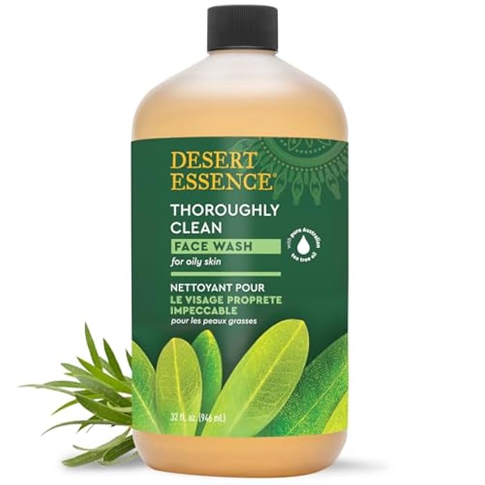 Desert Essence Thoroughly Clean Face Wash with Tea Tree Oil, Castile Soap and Coconut Oil - Organic Facial Cleanser for Sensitive and Oily Skin, Vegan & Cruelty-Free, 32 fl oz - Image 1