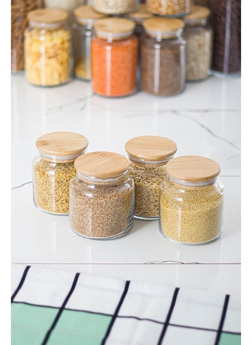 Tamu 4-Piece Vacuumed Small Glass Jar with Bamboo Lid Storage Container 500ML 