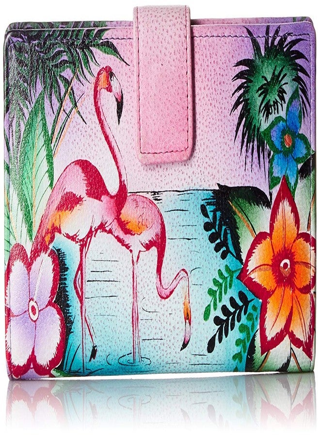 Anna by Anuschka Women’s Hand-Painted Genuine Leather Two Fold Wallet - Tropical Flamingos - Image 1