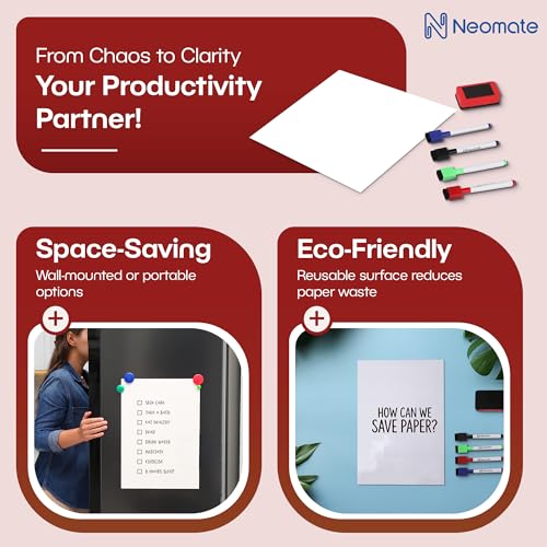 Neomate Vinyl Magnetic Dry Erase White Board Sheet | Includes 4 Marker Pens, 1 Eraser | 43x28 cm | Daily Planner, Reminders, Self-Care Notes for Kids & Adults - Image 2