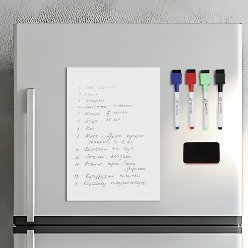 Neomate Vinyl Magnetic Dry Erase White Board Sheet | Includes 4 Marker Pens, 1 Eraser | 43x28 cm | Daily Planner, Reminders, Self-Care Notes for Kids & Adults - Image 1