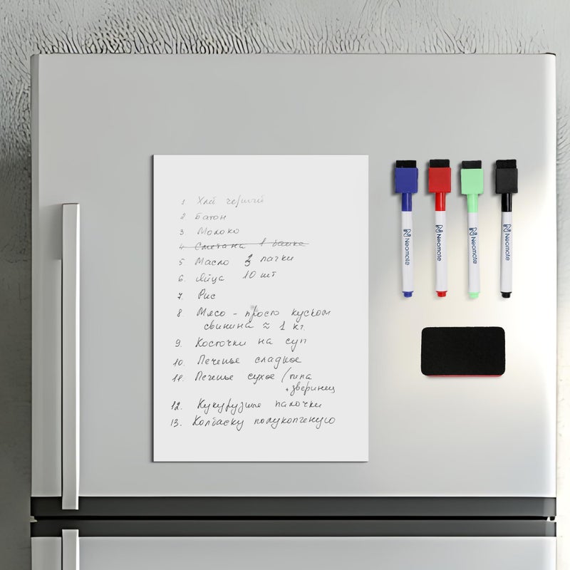 Neomate Vinyl Magnetic Dry Erase White Board Sheet | Includes 4 Marker Pens, 1 Eraser | 43x28 cm | Daily Planner, Reminders, Self-Care Notes for Kids & Adults - Image 4