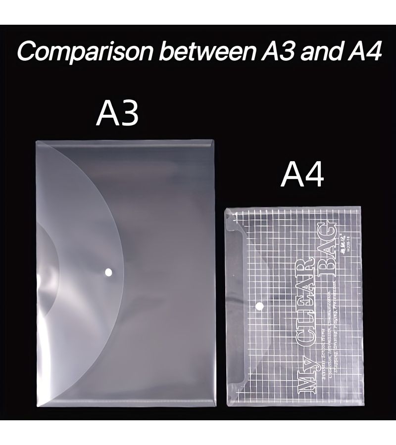 4pcs A3 Transparent PVC File Folders Waterproof Storage Bags Snap Closure Art Pouches - Image 2