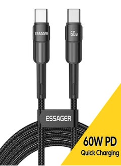 ESSAGER High quality braided cable C To C , 2 meter long, supports fast charging up to 60 watts, Black  - Image 1