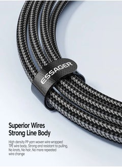 ESSAGER High quality braided cable C To C , 2 meter long, supports fast charging up to 60 watts, Black  - Image 2