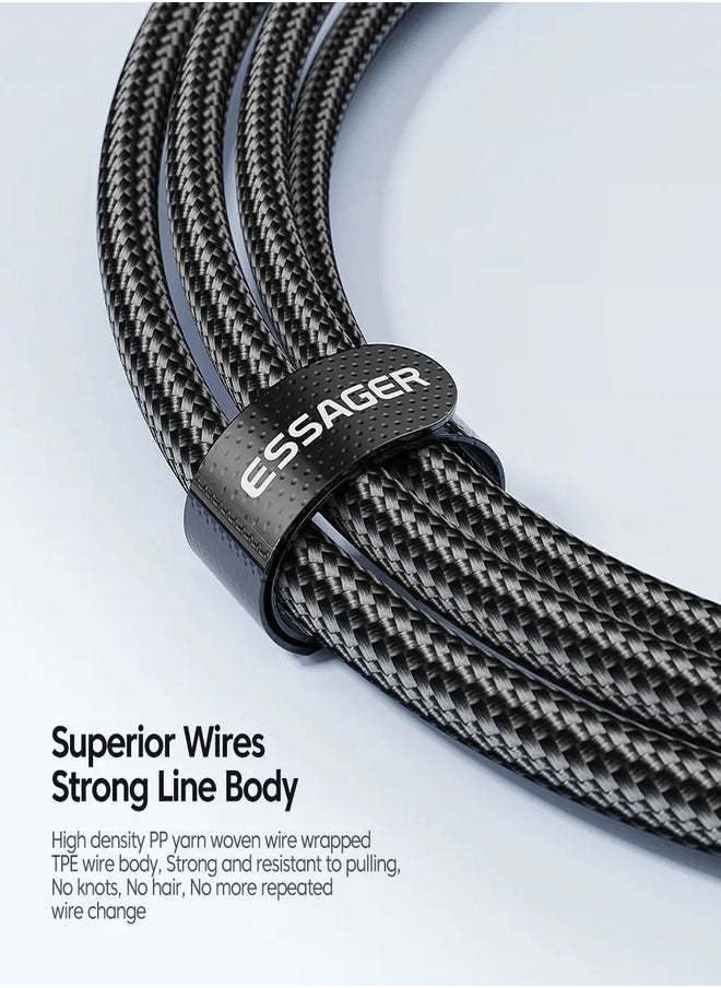 ESSAGER High quality braided cable C To C , 2 meter long, supports fast charging up to 60 watts, Black  - Image 2