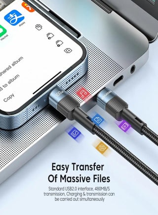 High quality braided cable C To C , 2 meter long, supports fast charging up to 60 watts, Black - view 3