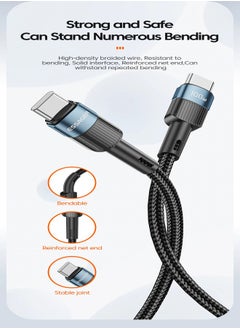 ESSAGER High quality braided cable C To C , 2 meter long, supports fast charging up to 60 watts, Black  - Image 4
