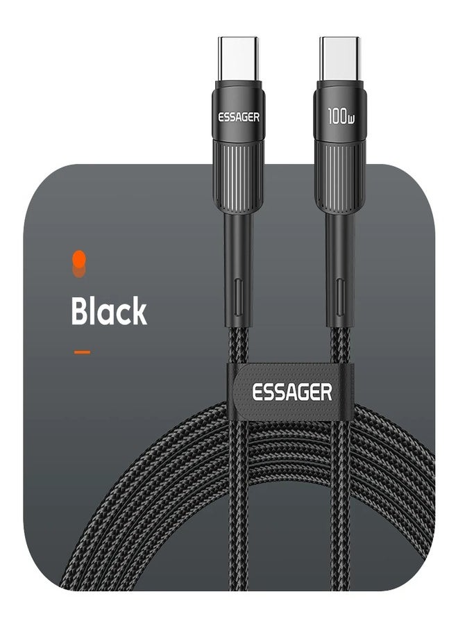 High quality braided cable C To C , 2 meter long, supports fast charging up to 60 watts, Black