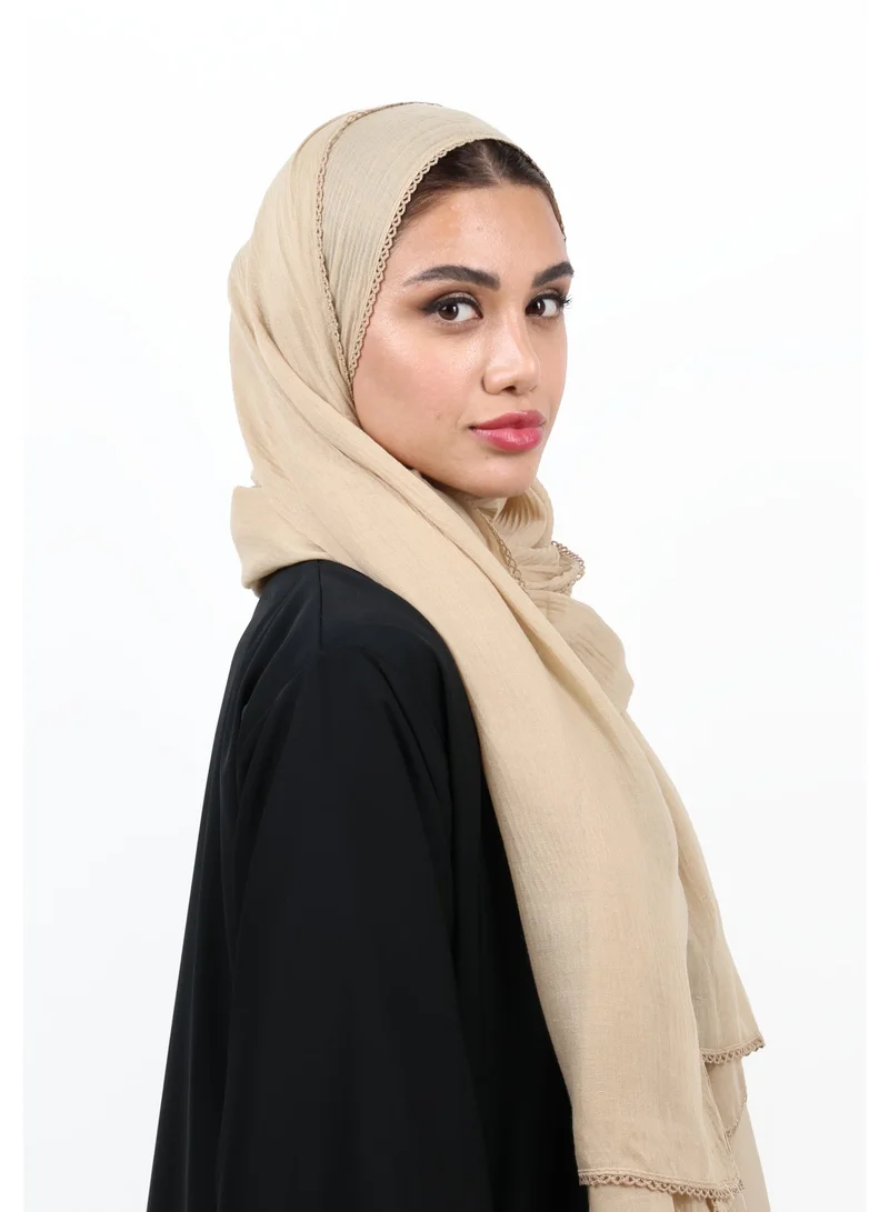 جميلة شيلة قطن ناعمة فاخرة ثابتة ضد الانزلاق مع أطراف دانتيل ناعمة (بني فاتح / توب دافئ)