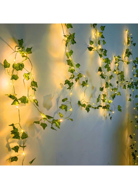 سلسلة أضواء بطول مترين - أضواء من نبات اللبلاب الاصطناعي باللون الأبيض الدافئ لغرفة النوم وأضواء من الكروم لتزيين الجدران والغرف والنوافذ وحفلات الزفاف والحدائق الداخلية