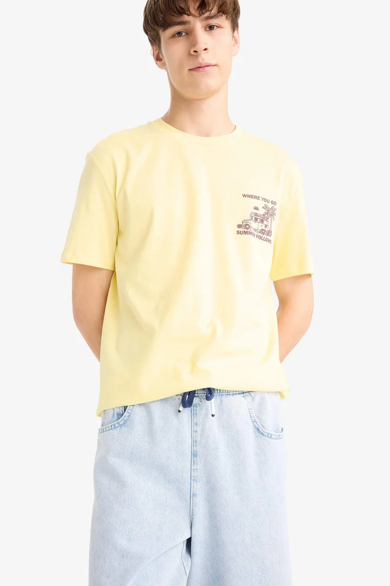 DeFacto Regular Fit Crew Neck Printed Short Sleeve T-Shirt