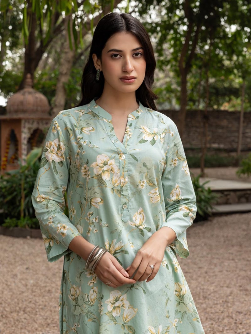 FIORRA Women's Pista Green Cotton Printed Co-ord Set - Image 5