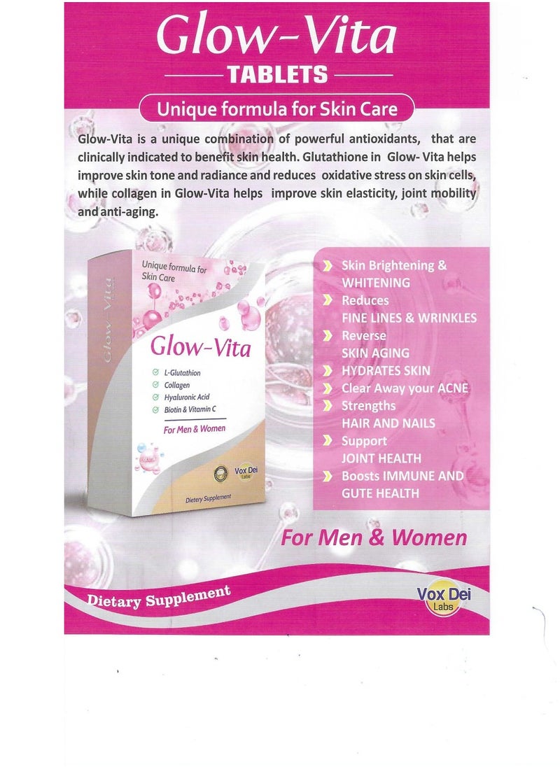 Vox Dei Labs Glow Vita Skin Care Tablets – Unique Formula with L-Glutathione, Collagen, Hyaluronic Acid, Biotin & Vitamin C for Radiant Skin | 30 Tablets for Men & Women  - Image 3