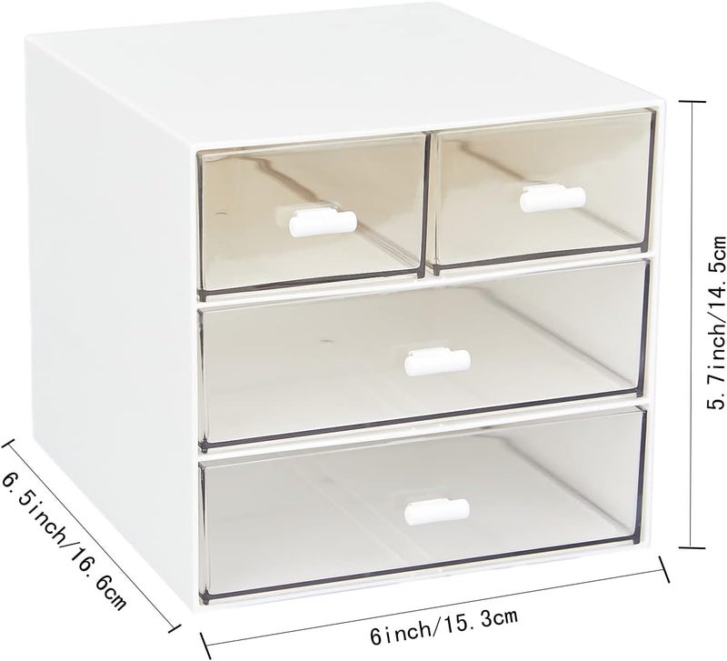 LETURE Desk Organizer with 4 Drawers, Clear Plastic Desk Storage Box, Desktop Organization for Office Supplies, Gel Pens, Pencils, Markers, Tape, Erasers, Paperclips, Chargers (White-4 Draws) - Image 3